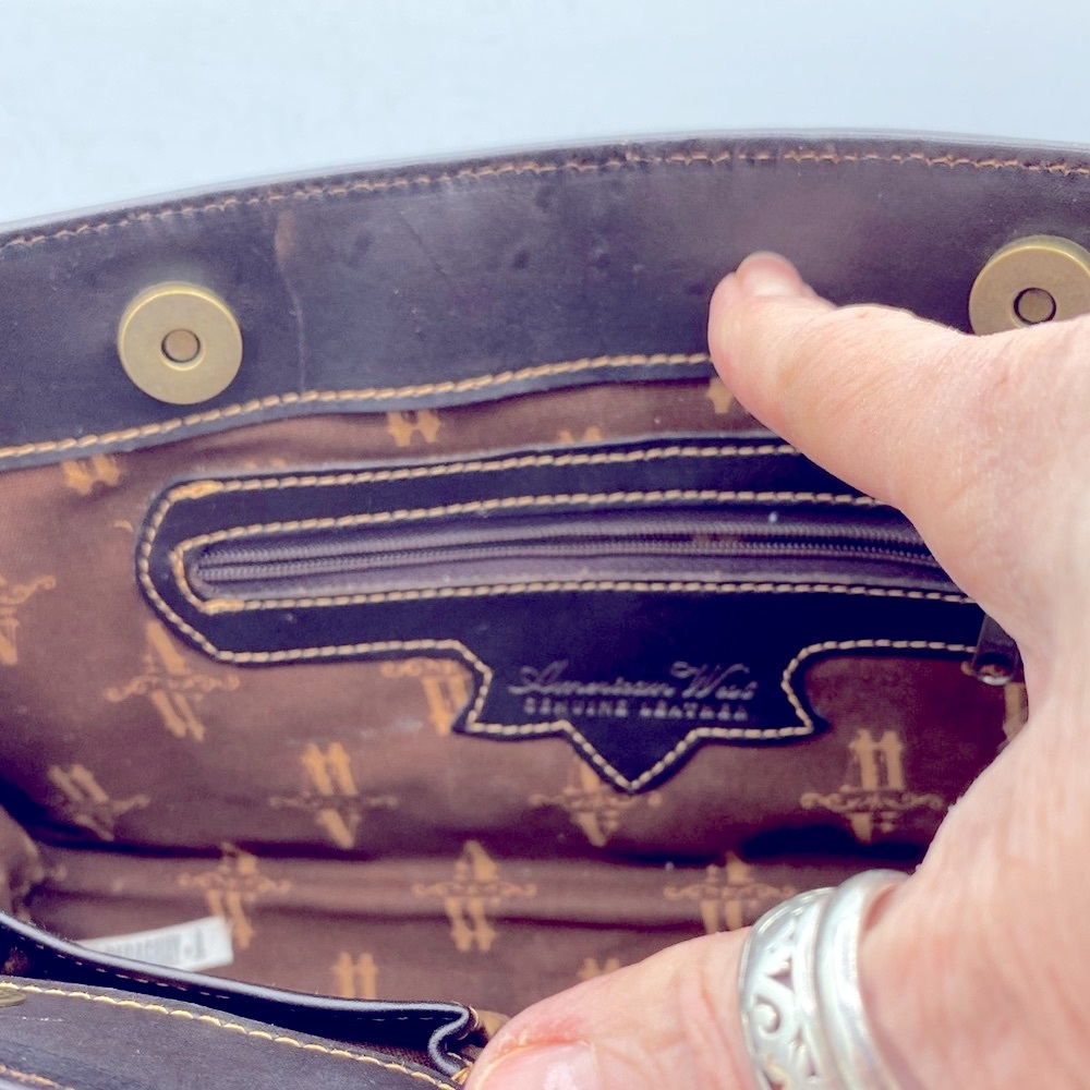 American West Tooled Leather Black/ Brown Clutch Has Rose Floral Design Purse - Picture 6 of 10